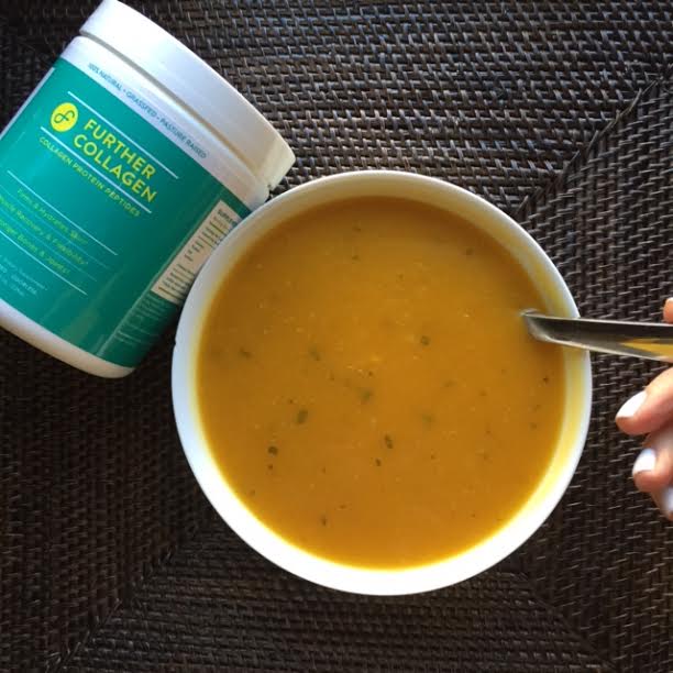 Pumpkin Sage Soup with a scoop of Further Collagen - you can't even tell it's in there!