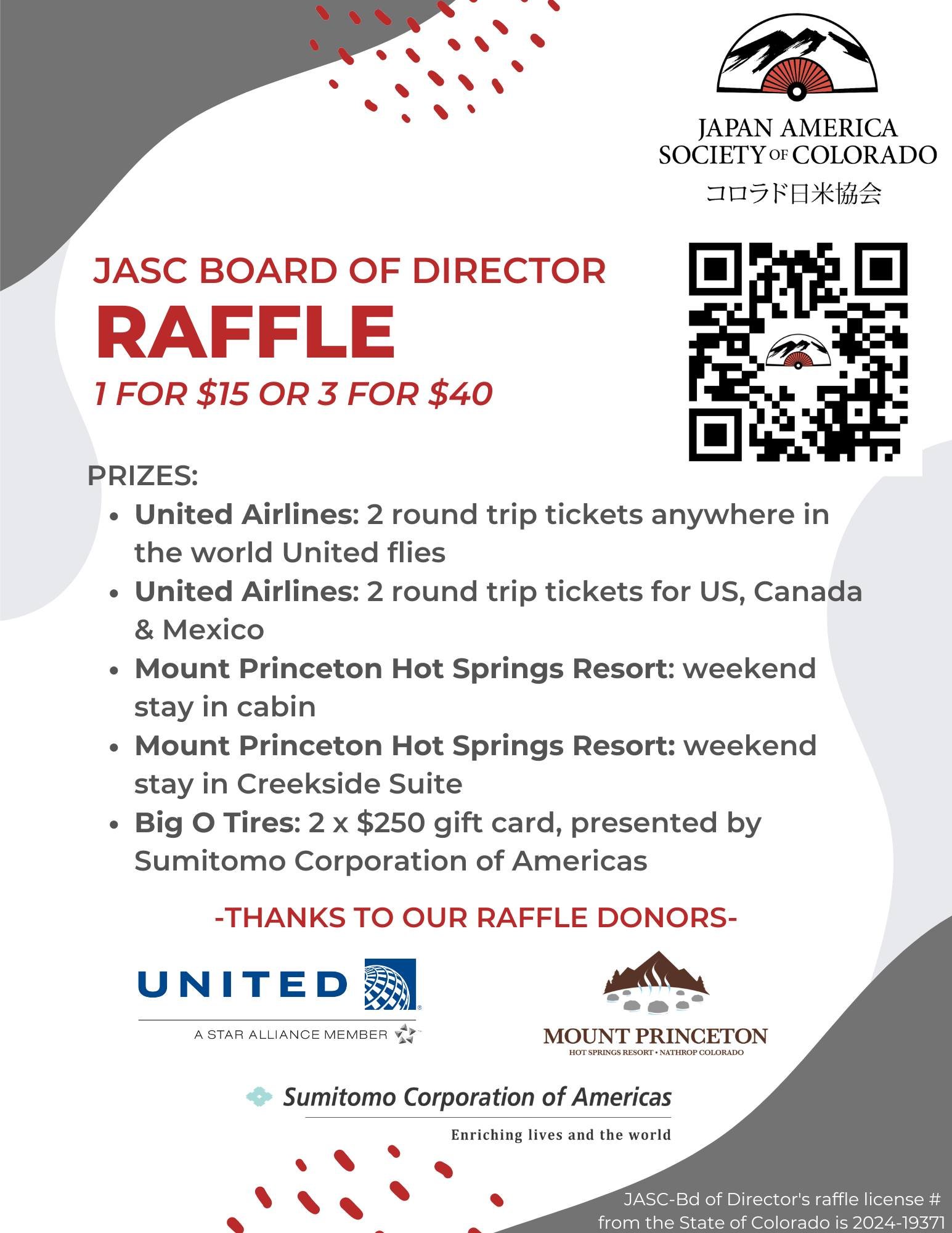 Our incredible annual RAFFLE is now live!! 🥳

You can purchase tickets from any of our Board members in person or using our online link. Grand prize is 2 tickets on United Airlines to...anywhere in the world that United flies! Tickets are 1 for $15 