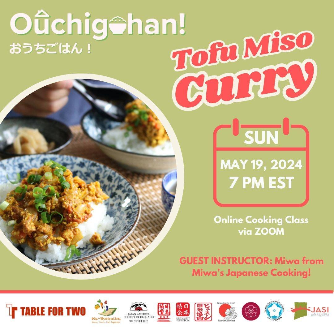 Join us for May's 'Ouchigohan' with @jaswdc  on Sunday, May 19 at 7PM EST (5PM MDT)! 🍲 ⁣
⁣
We'll be making Tofu Miso Curry and Miso Yogurt Pickles with special guest instructor Miwa @miwajapanesecookingclass  from Miwa's Japanese Cooking! ⁣
⁣
Don't 