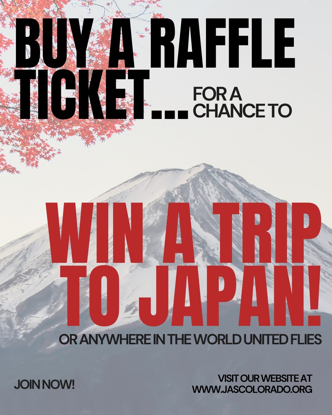 Don't miss your chance to win a trip to Japan! ✈

When you join our raffle, you have the chance to win 2 round-trip ticket to Japan or anywhere else in the world United flies 🌏 OR incredible stays at Mt. Princeton Hot Springs Resort ♨ OR a gift card