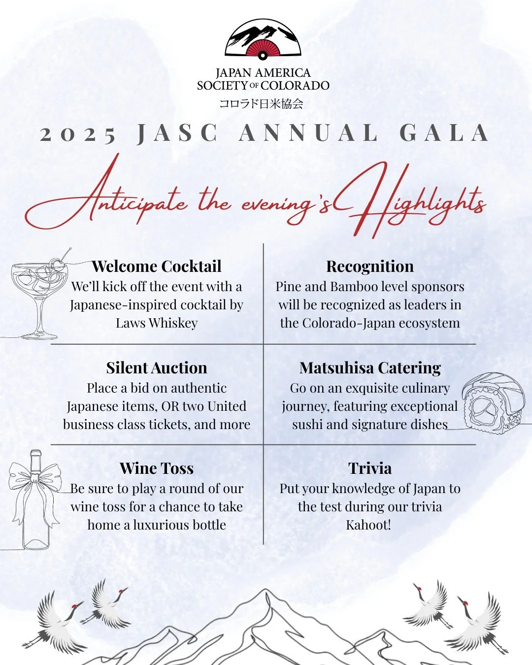 Get ready for an evening of connection and shared vision at our annual gala, HARMONY & HORIZONS, presented by United!
We're planning an incredible night for you on ✨OCTOBER 15TH✨
Get a sneak peek at all the fun, including a Japanese-inspired We