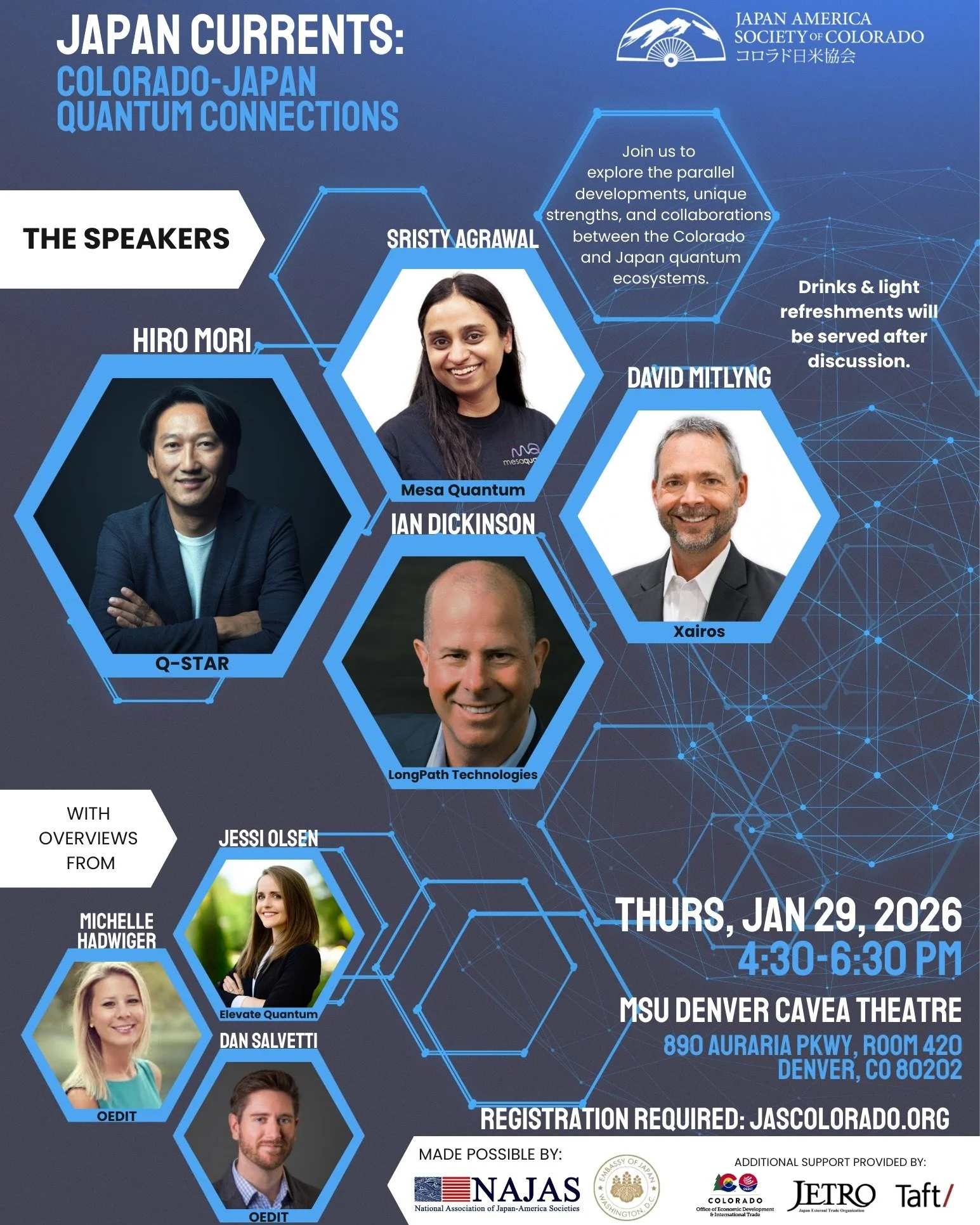 The future of Quantum is global 🌐

We are proud to present "Japan Currents: Colorado-Japan Quantum Connections." Join us on Thursday, January 29th, at 4:30 PM for a rare opportunity to engage directly with local experts and a visiting dele