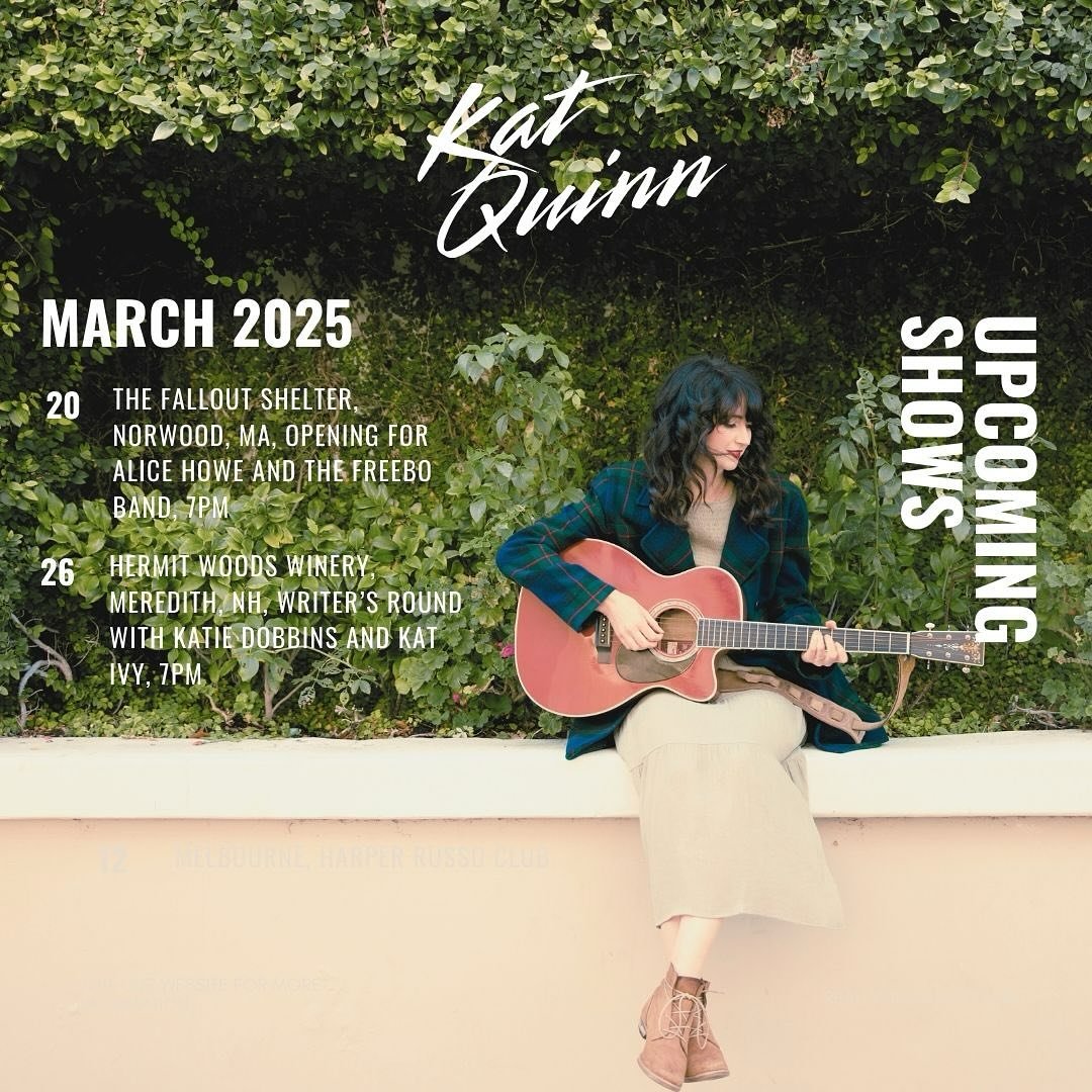 I&rsquo;m at @thefalloutshelternorwood 3/20 opening for @alicehowemusic and @freebomusic band, 7pm. Then at @hermitwoodswinery 3/26 with @katiedobbinsmusic and @kativymusic, 7pm. See you soon Nee England!! 

#livemusic #singersongwriter #newenglandev