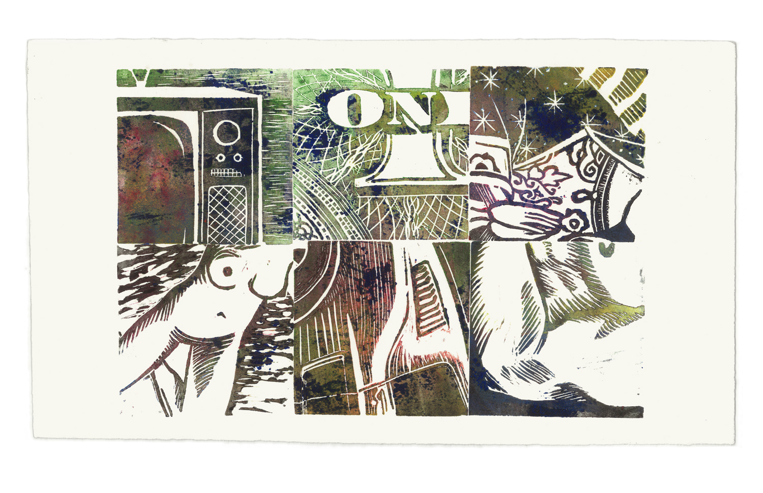 2009 Linocut on rag paper 7" x 12"