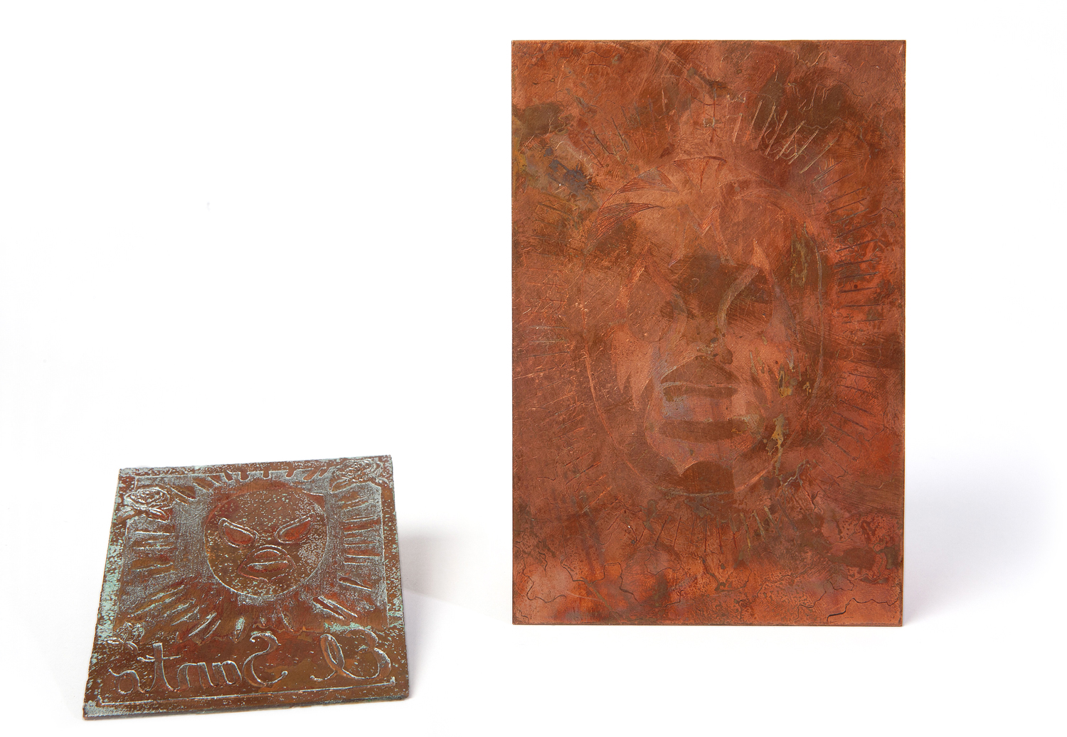 2011 Etched relief plate (left) 4" x 3" 2011 Etched intaglio plate (right) 6" x 4"