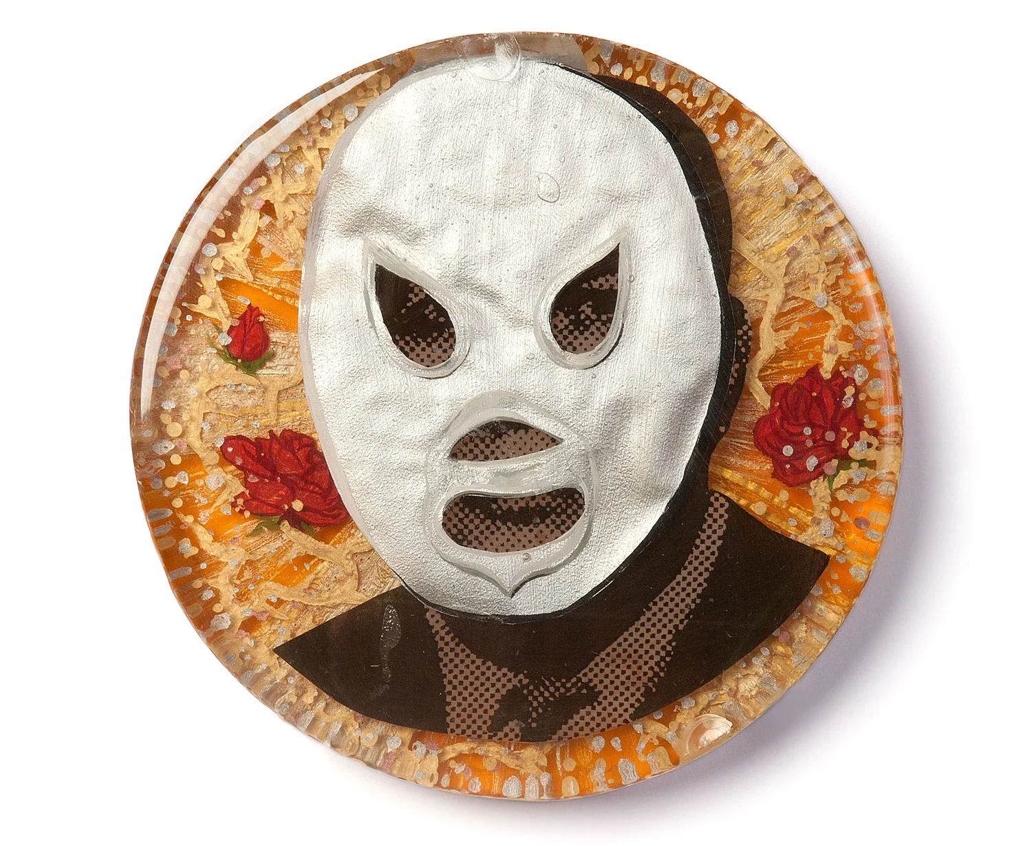 El Santo 2010 Casting resin, acrylic paint, collage 5.625" x 5.625" x .875"