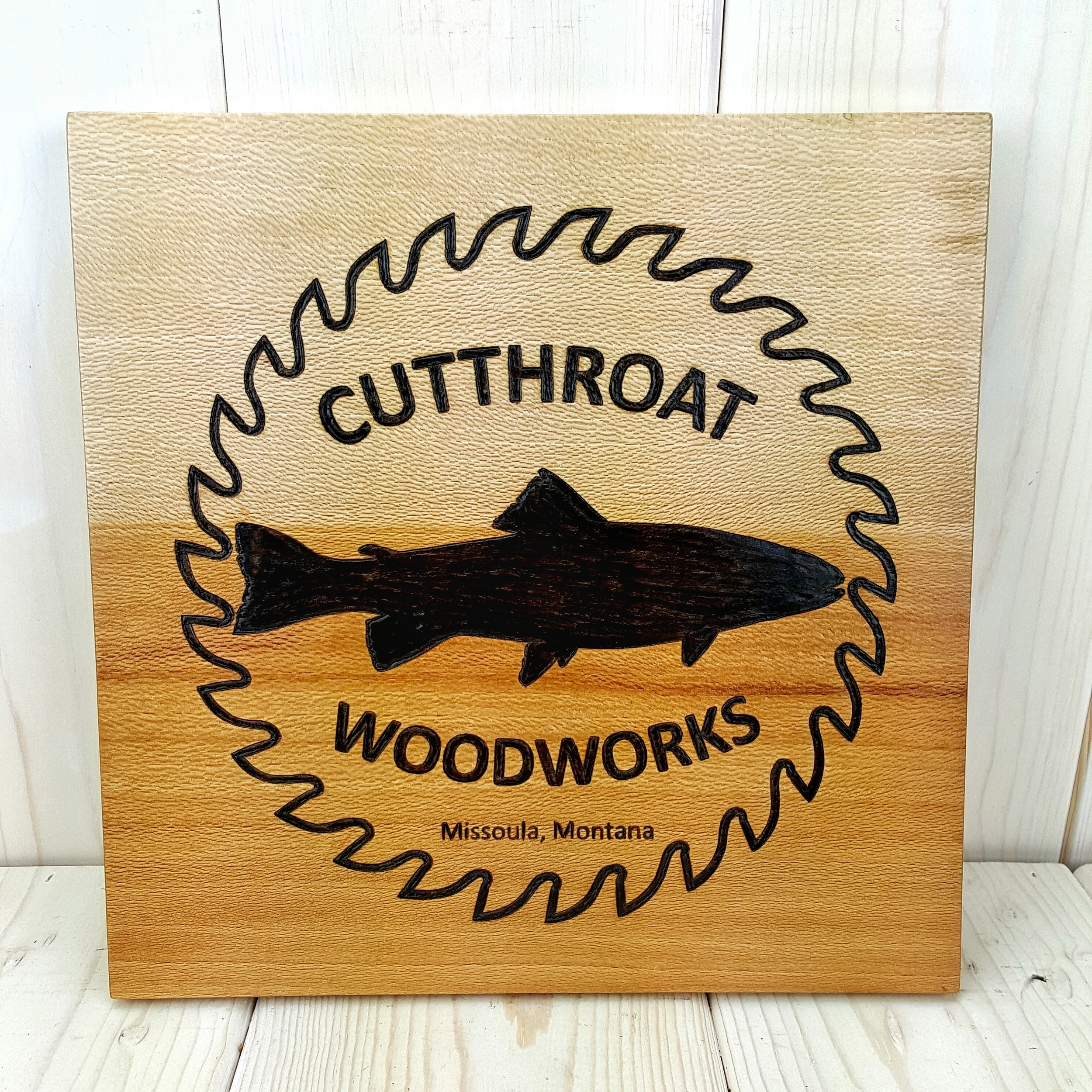 Custom Logo Woodburning on Sycamore
