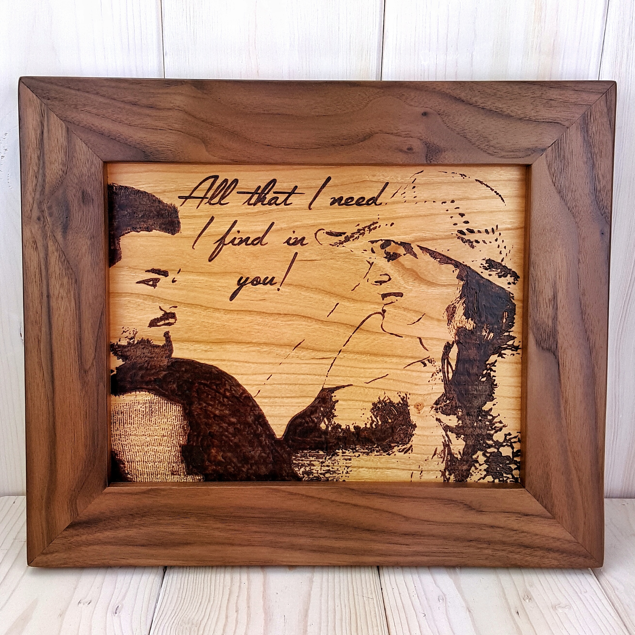 Custom Woodburned Photo with Walnut Frame