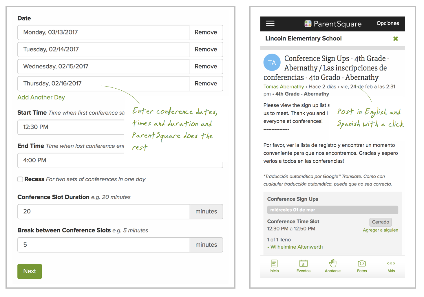 Screenshot of Appointment Sign Ups form in ParentSquare