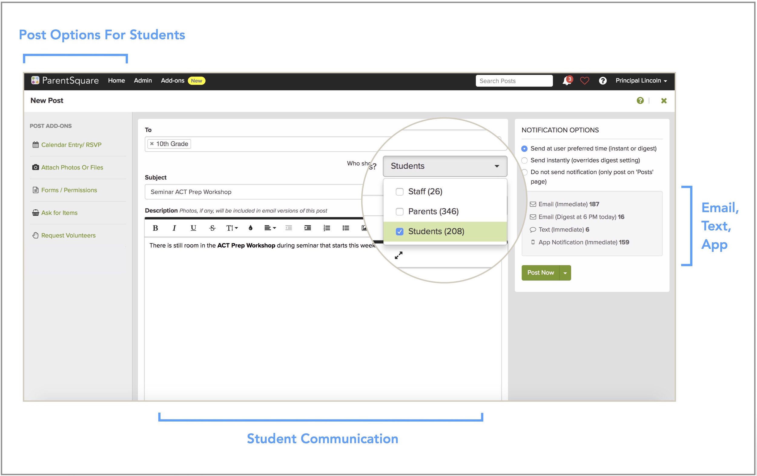 StudentSquare post options