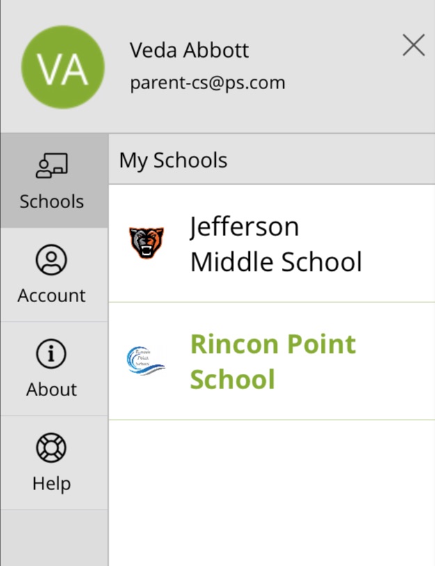 Screenshot of My Schools page in ParentSquare app