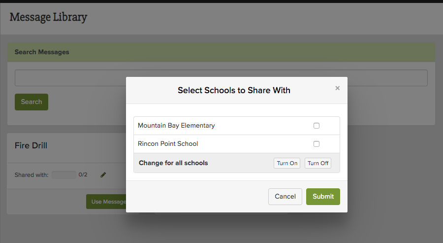 You’ll find sharing options in the message library view.