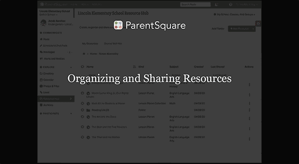 Gif showing how to organize and share resources with ParentSquare’s Resource Hub
