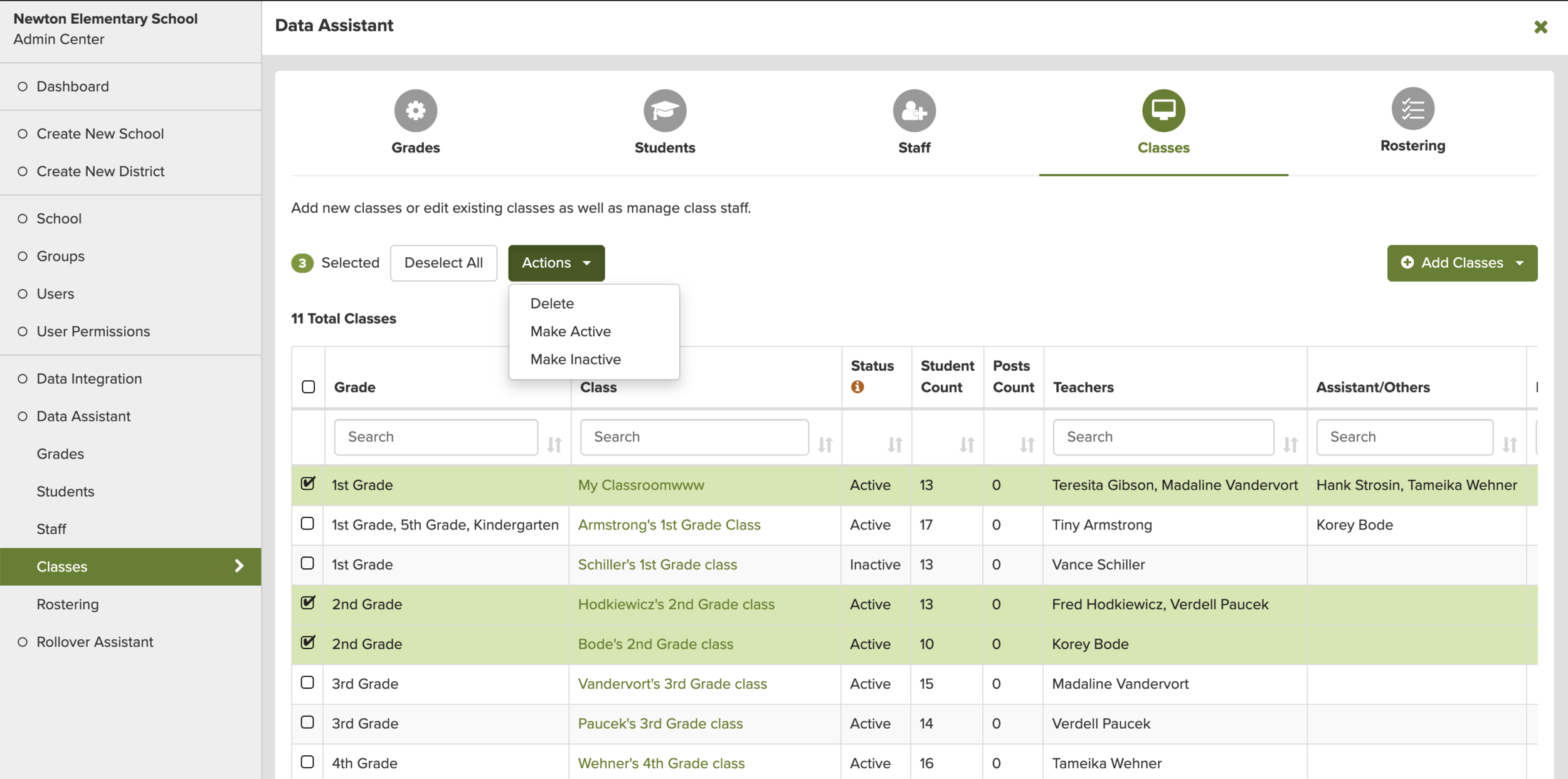 Screenshot of the Data Assistant in the ParentSquare platform