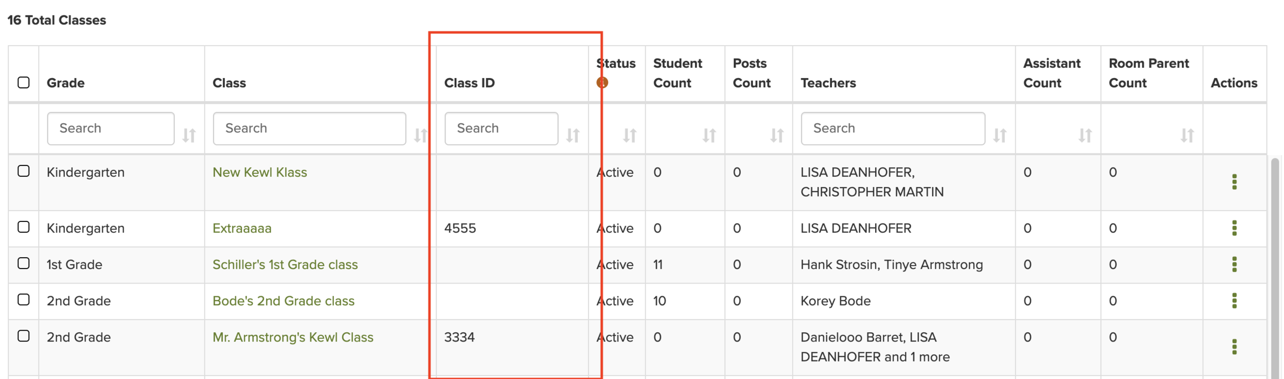 Screenshot showing the Class ID section in the Data Assistant in the ParentSquare platform