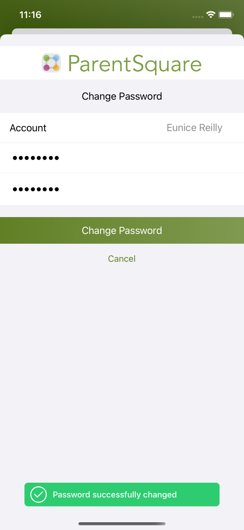 Screenshot of how to change your ParentSquare password on the mobile app&nbsp;