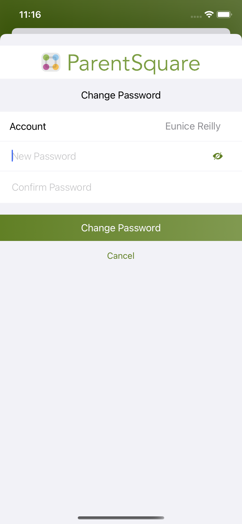 Screenshot of how to change your ParentSquare password on the mobile app&nbsp;