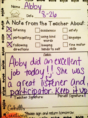 Example positive note to students
