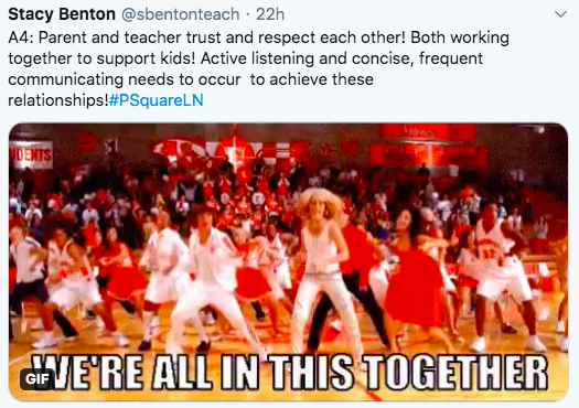 Tweet from @sbentonteach about how important it is for parents and teachers to work together