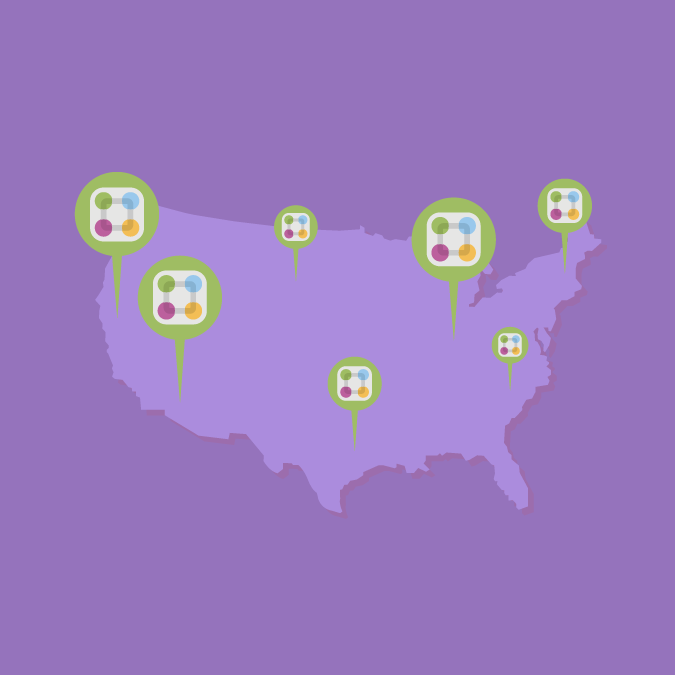 Purple map with ParentSquare logos tagging various locations