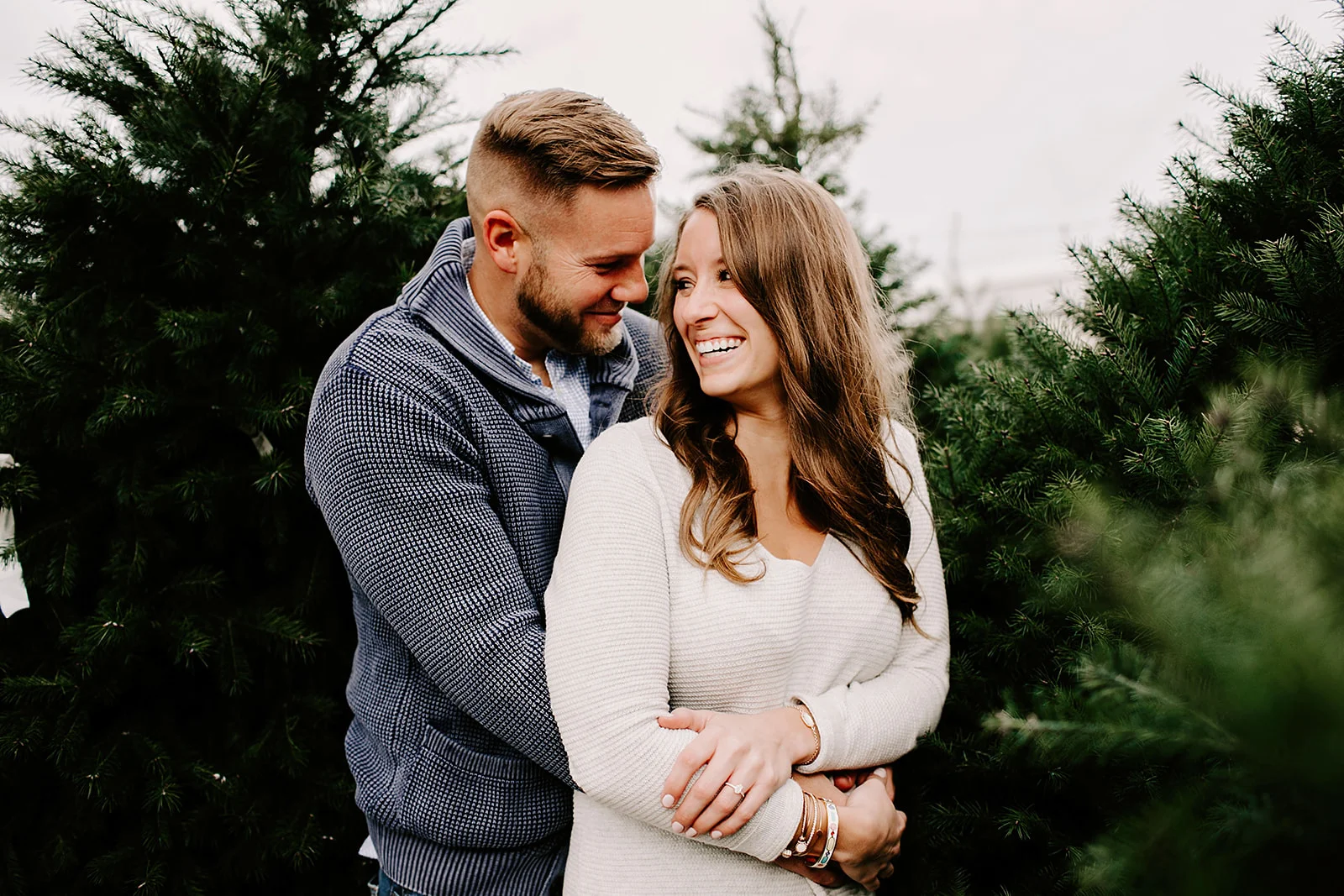 Holly and Michael | Christmas trees and downtown Noblesville Engagement Session
