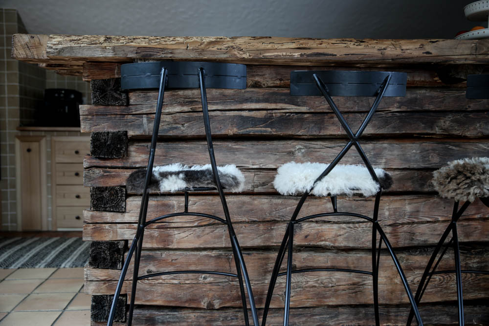 Breakfast bar made out of the corner of an old house that had been destroyed.