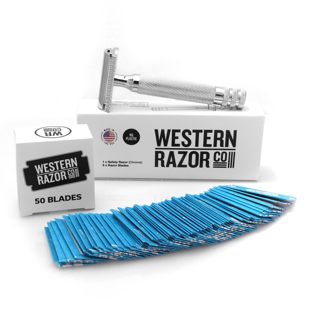 Value Pack: Safety Razor + 50 More Blades — Western Razor Co
