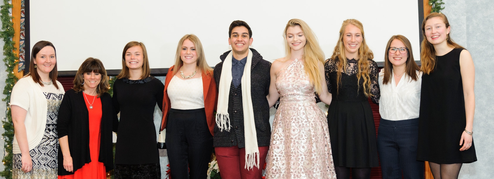 Outgoing Director Corinne Hermans, Barbara; 2017 Ambassadors Brita, Gianna, Karim, Jonni, and Lauren; Directors Ali and Sophie at the 2016 Social