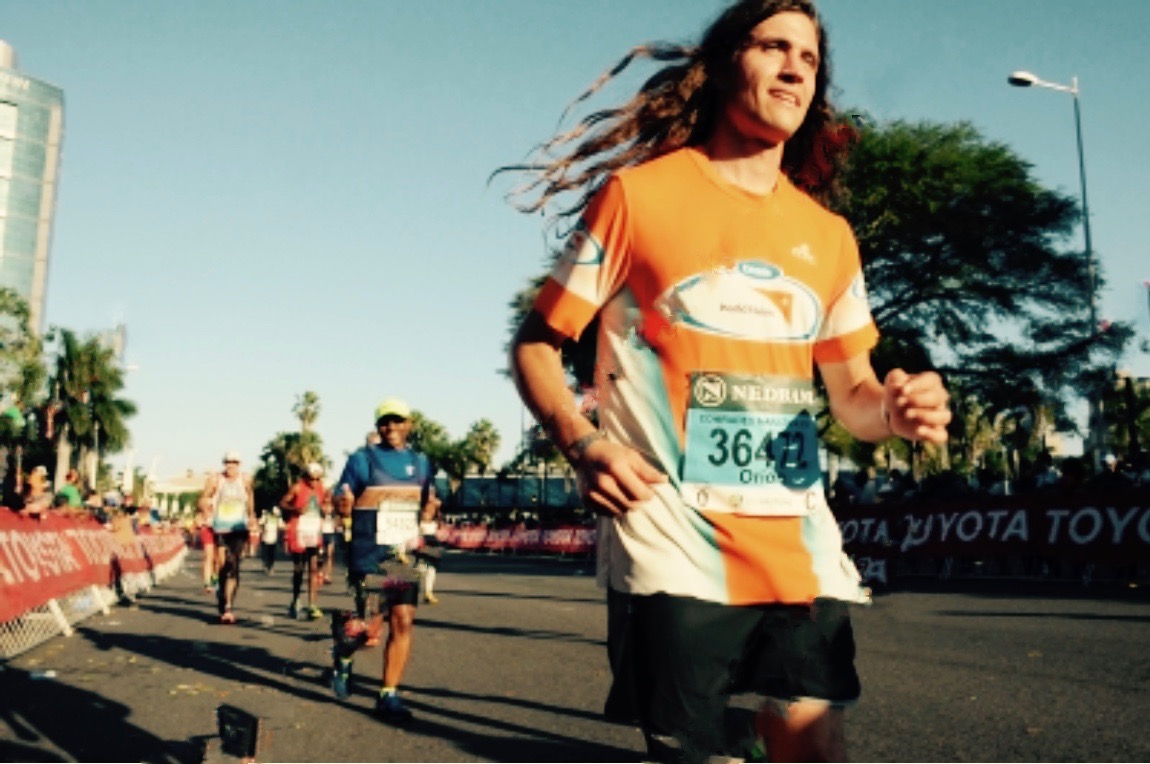 A pixelated picture of me running Comrades last year. This year (2017) is an UPHILL YEAR. We start on the coast and work our way up to the mountains.