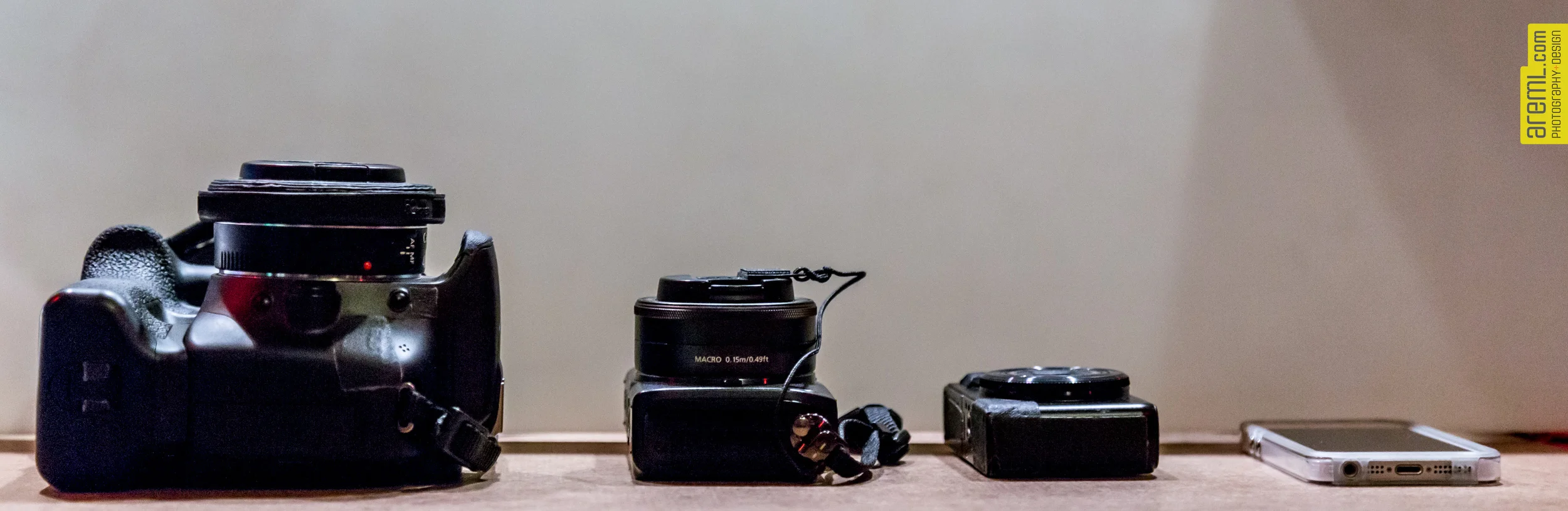 Canon EOS T2i with 40mm pancake, EOS M w 22mm, Canon Powershot s90 and my iPhone 5