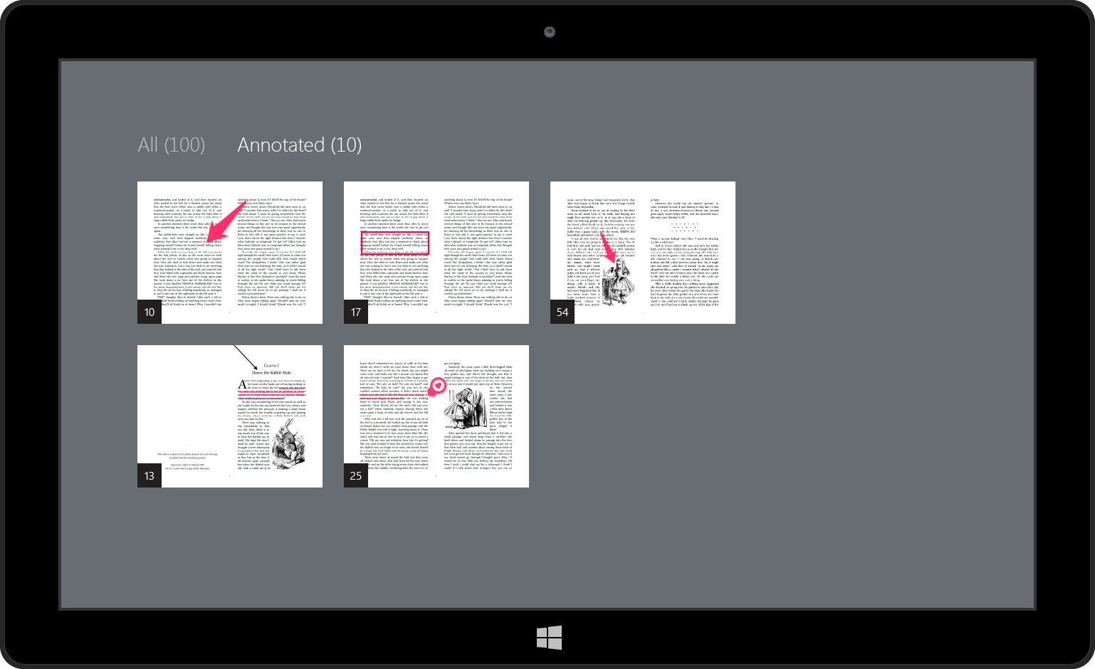 Here, the user has selected the "Annotated" filter, which shows only annotated pages in the PDF. The thumbnails have updated themselves accordingly.