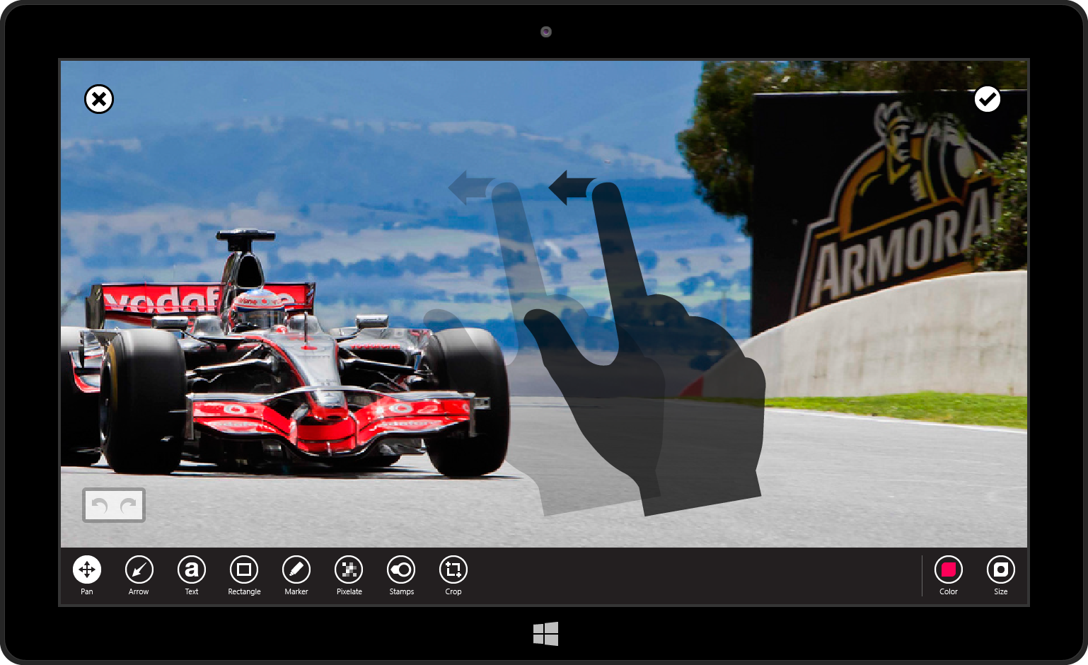 With the pan tool selected, the user can now single-finger pan the image.