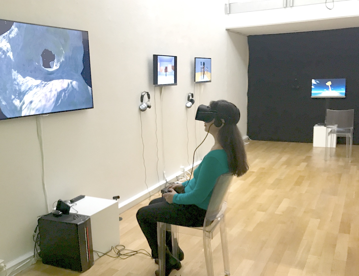 Exhibition view RESET III AND VIRTUAL REALITY, photo by Nathan Ishar / Artworks: DiMoDA and videos by Gazira Babeli and Patrick Lichty
