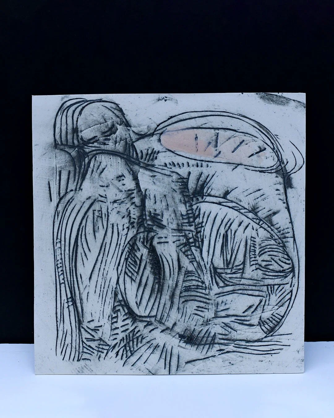 Abstrakt porcelæns maleri i sort og pink