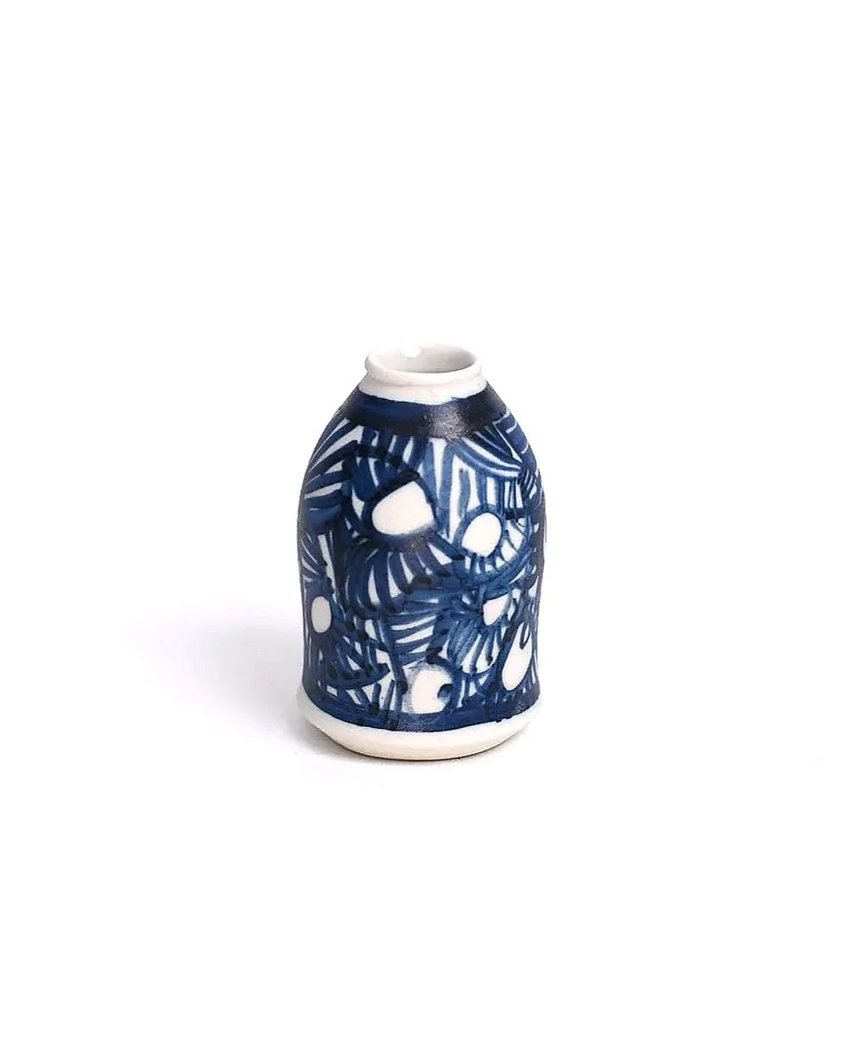 Mini porcelæns vase - grafisk, håndmalet
