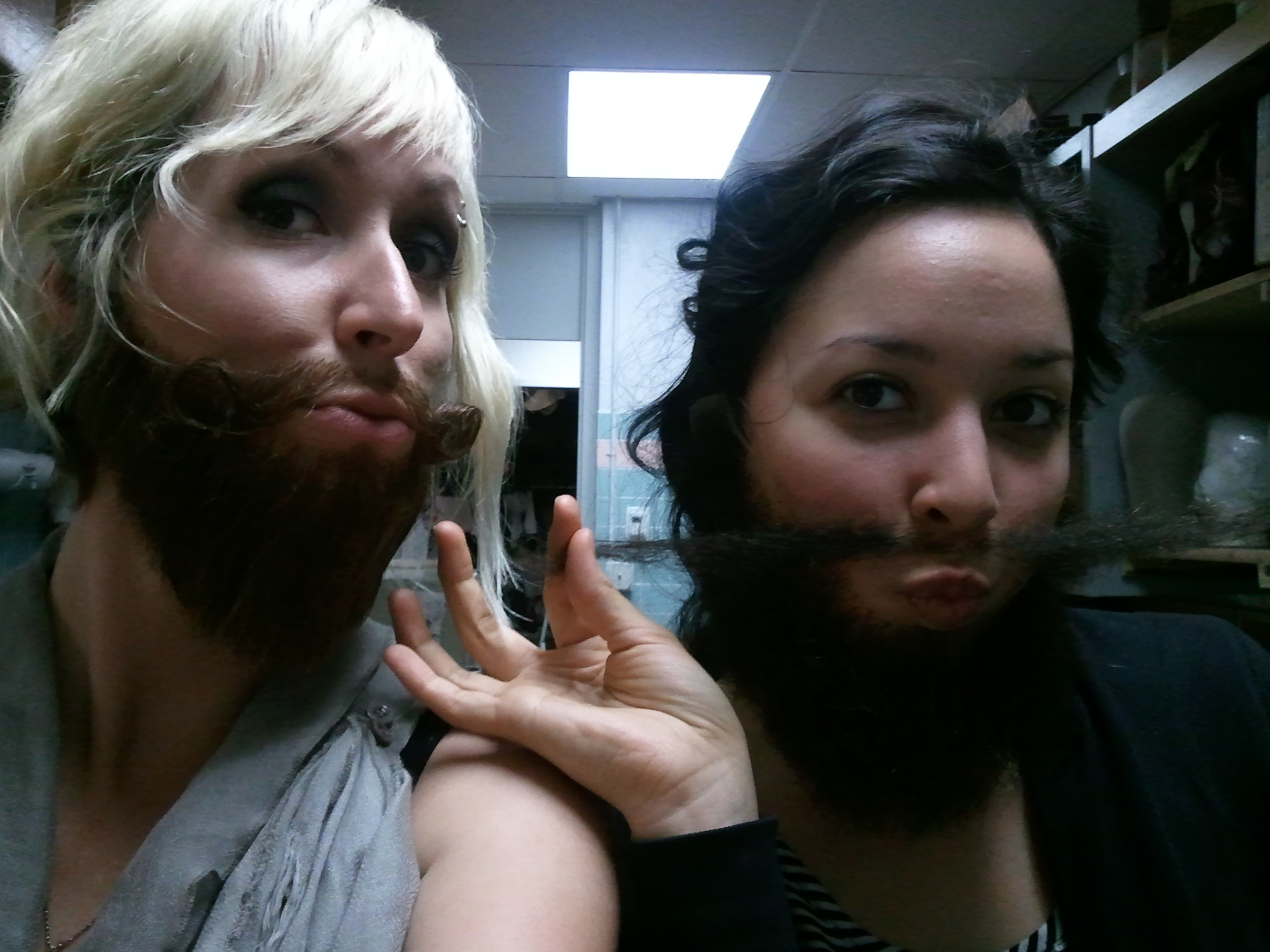 Beard ventilation. Beards ventilated and modeled by Tara Cooper and Sarah Garcia.