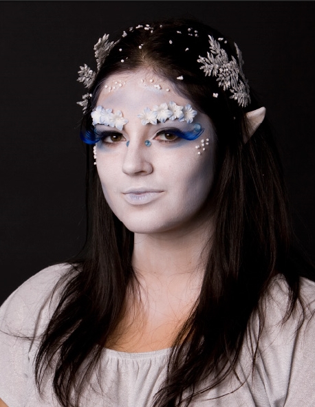 A close-up of one of the Advanced Makeup Design class' final Design Projects beautifully executed by student, Monica Azcarate.