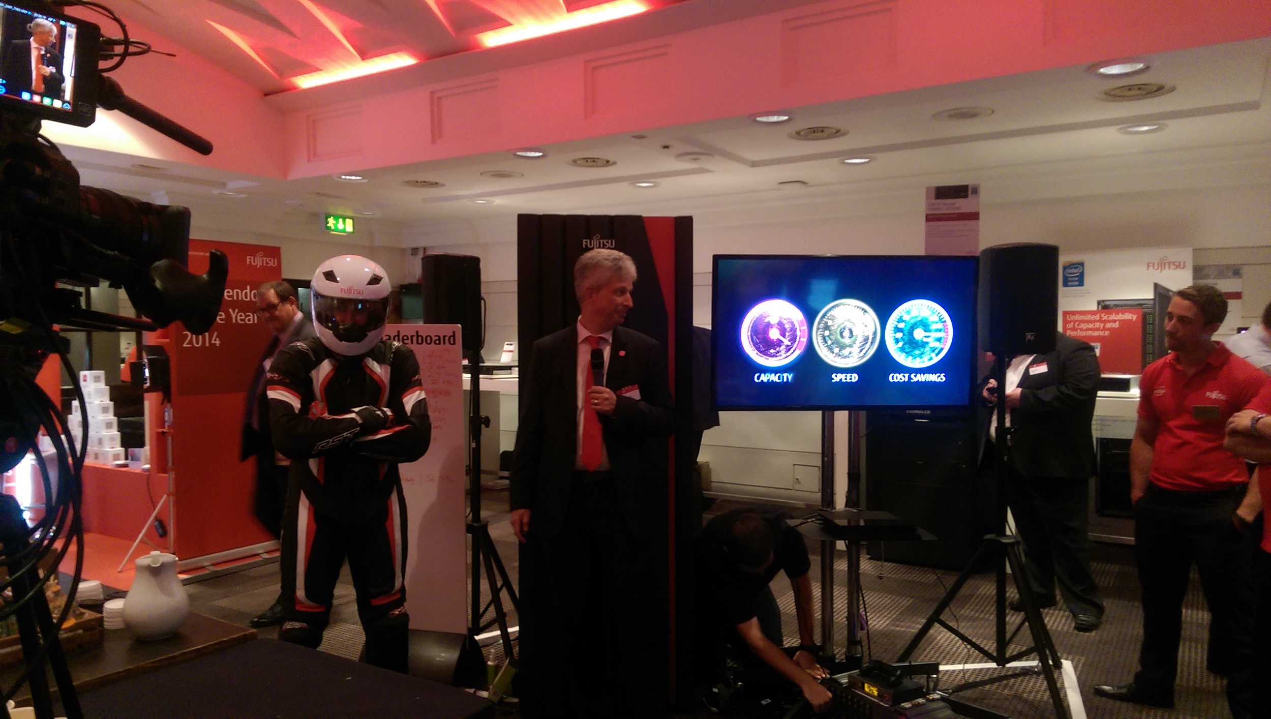 The launch of the Beluga storage system complete with the 'Fujitsu Stig' racing driver and F1 engine sound effects to get us all 'revved up'.