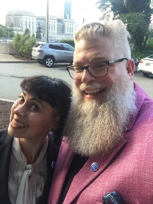 James and I before the Nebula banquet. Selfie. Photo by James.
