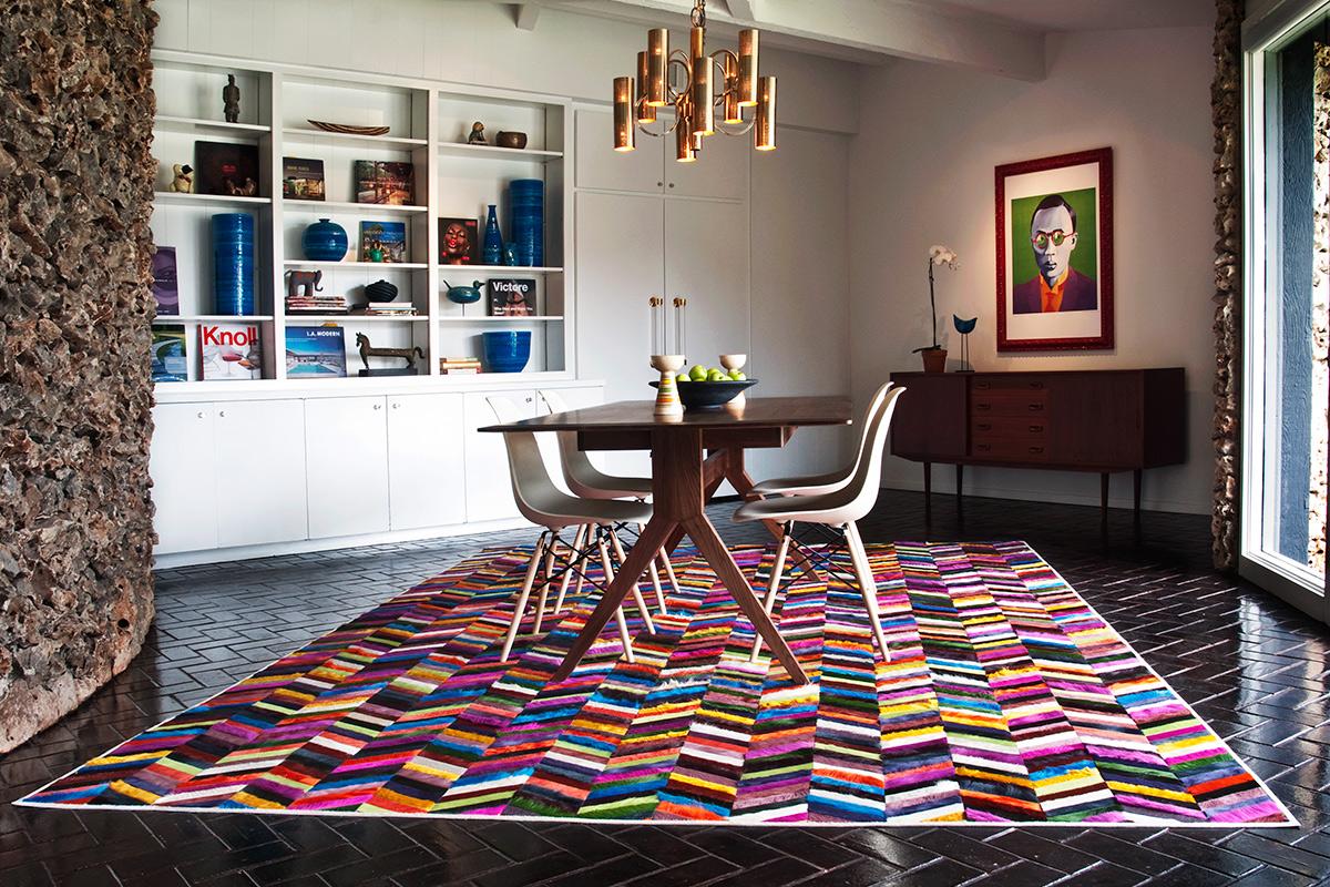 Design possibilities are endless with colorfully dyed and patched hides.