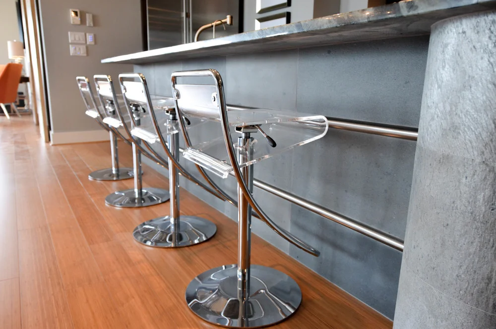 Modern lucite and chrome barstools