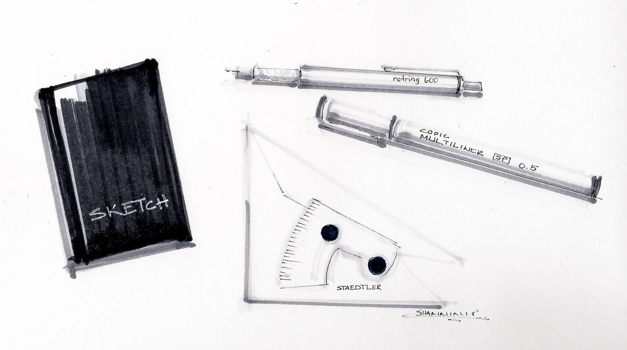 Sketches of architectural and design rendering tools