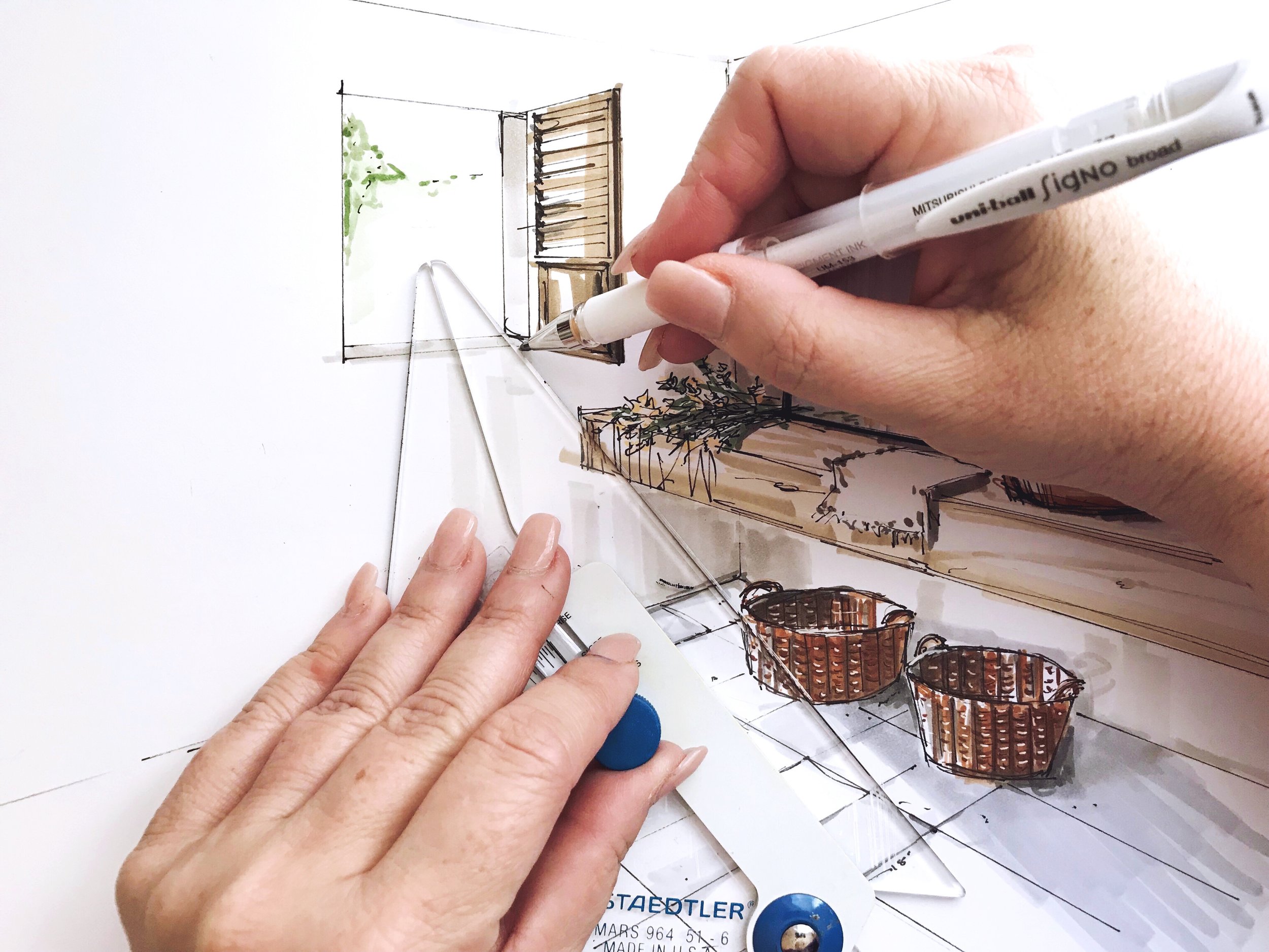 Hand rendering interior architecture and design