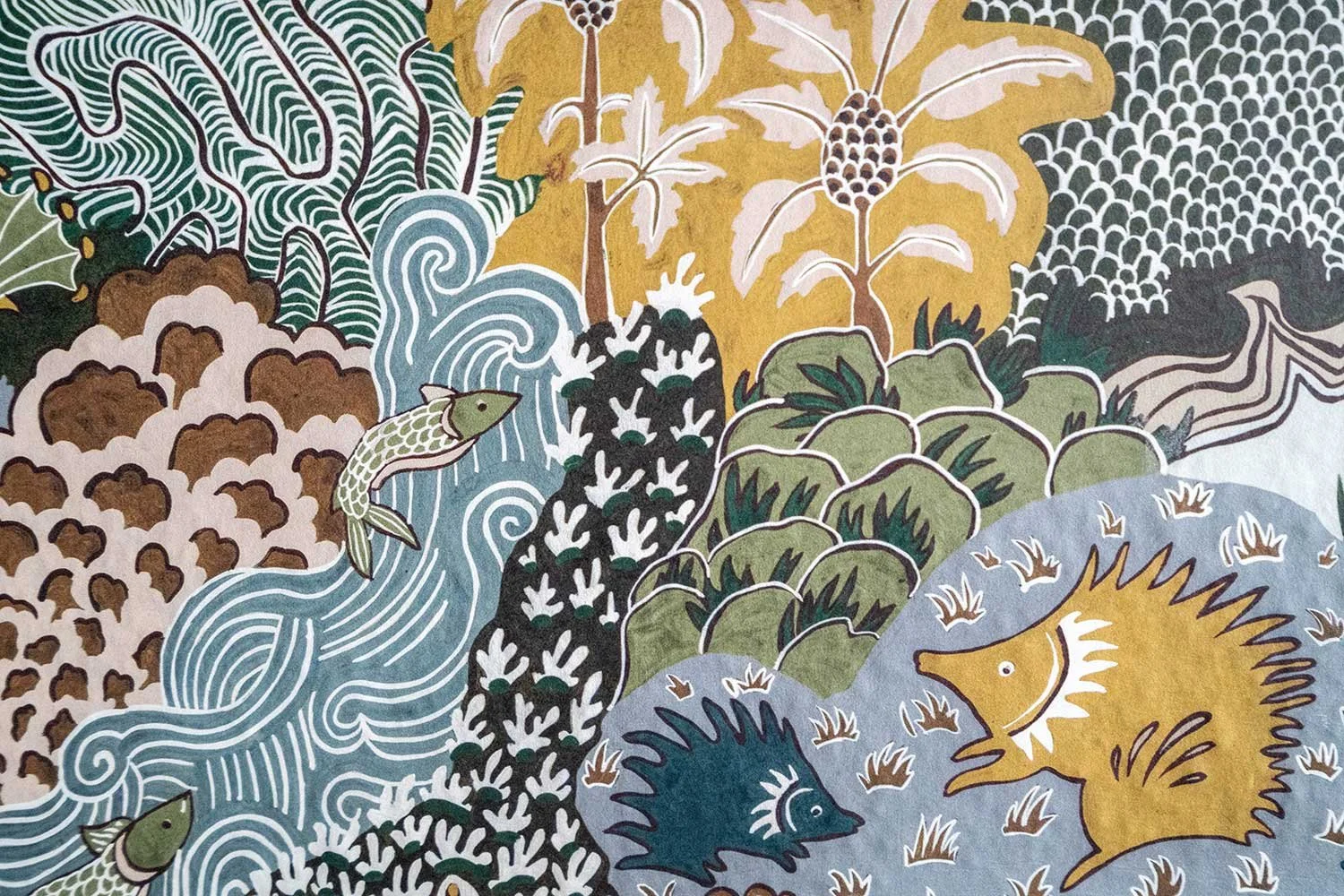 animal print with unique color and textures in powder bathroom