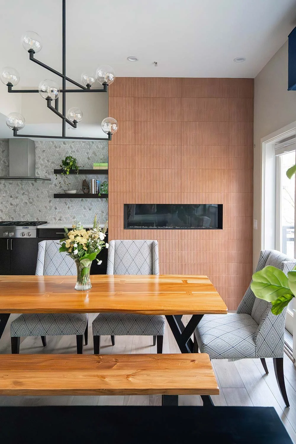 Colorful fireplace with interesting tile