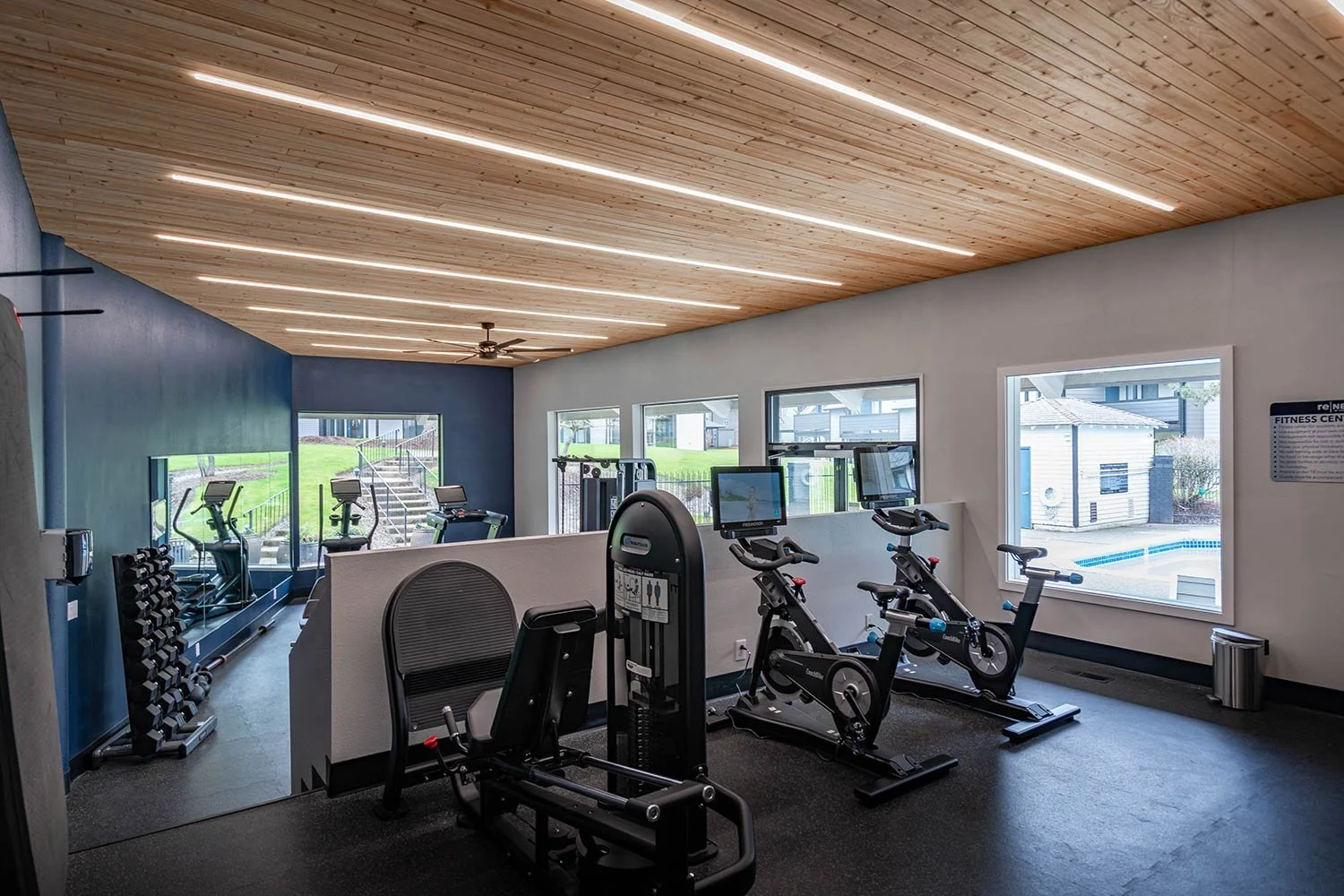 wood ceiling with lighting integrated in the ceiling