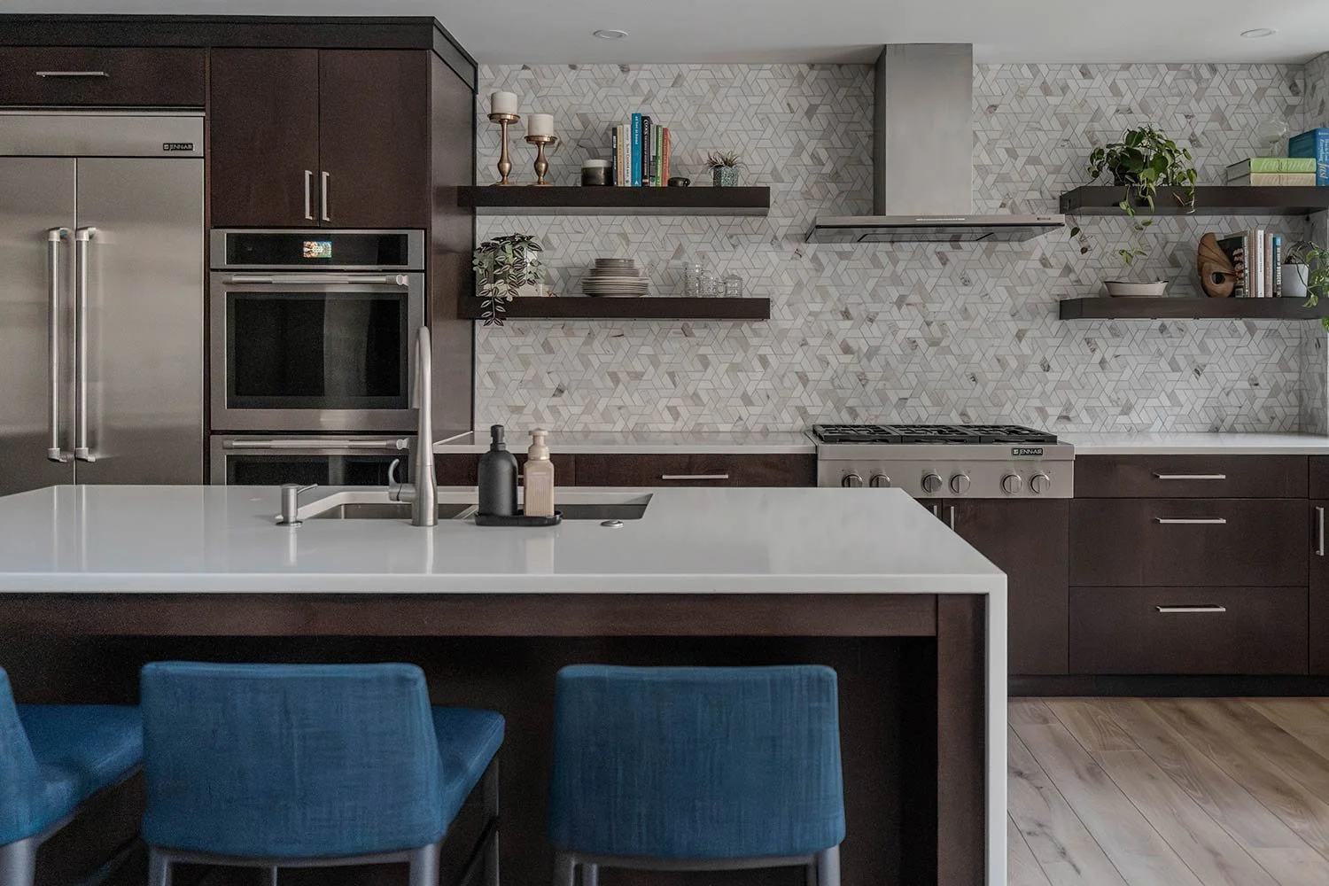 Modern Kitchen design Oven range and waterfall island