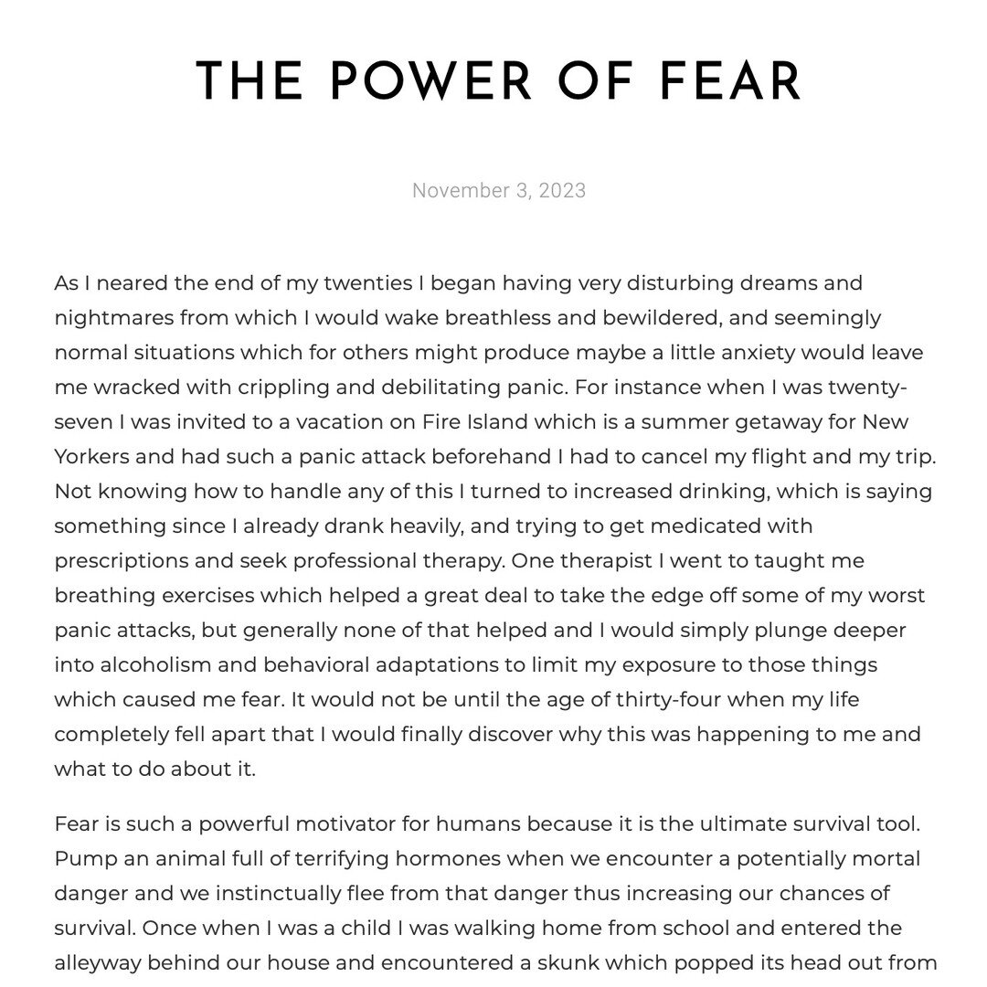 New article about the Power of Fear up at link in bio.