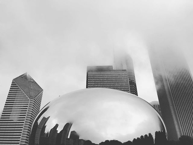 The world reflected. #chicago #reflection #theword #blackandwhite #art #thebean #beautiful #windycity #chitown #overcast #city #bigcity #downtown #millenniumpark