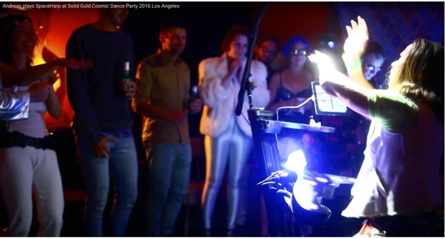 Party with the SpaceHarp! Here Andreas performs, in-between everyone enjoying playing the SpaceHarp for themselves!